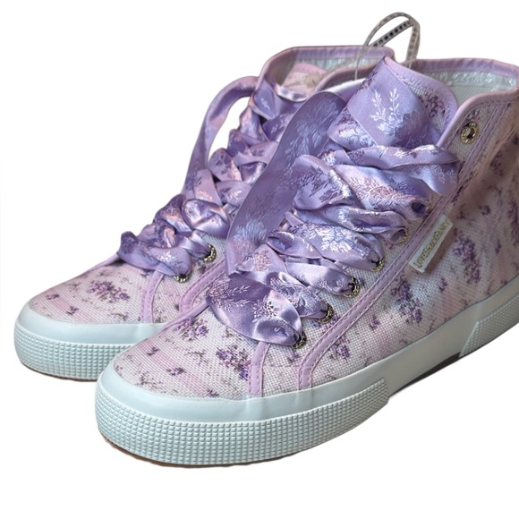 LoveShackFancy Shoes - Superga x LoveShackFancy NWT - 2795 Floral Satin Ribbon Hightop - Ripe Grapevine